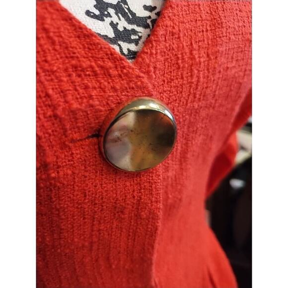 ZARA Small Red Holiday Christmas Tomato Blazer Jacket peplum lightweight cotton - Picture 8 of 12